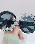 Oversized Round Frame Diamond Sunglasses
