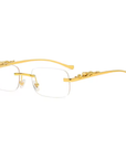 Metal Rimless Sunglasses with Cheetah Decor Retro Panther Head