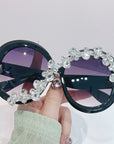 Oversized Round Frame Diamond Sunglasses