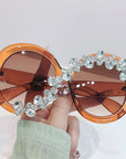 Oversized Round Frame Diamond Sunglasses
