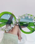 Oversized Round Frame Diamond Sunglasses