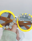 Oversized Round Frame Diamond Sunglasses
