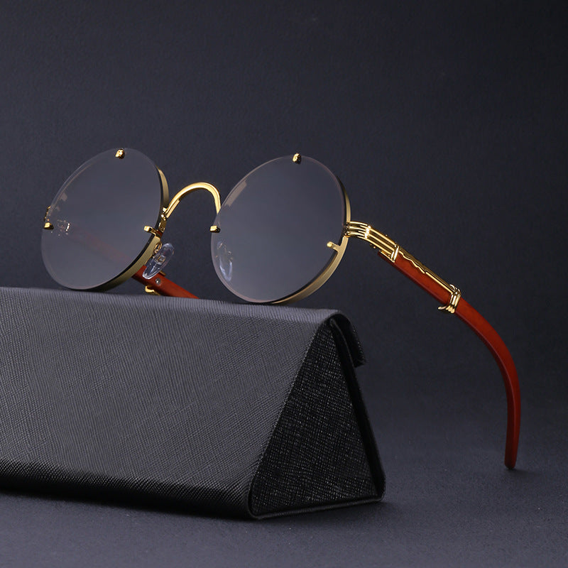 Round Frame Woodgrain Sunglasses