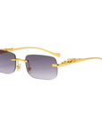 Metal Rimless Sunglasses with Cheetah Decor Retro Panther Head