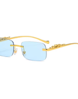 Metal Rimless Sunglasses with Cheetah Decor Retro Panther Head