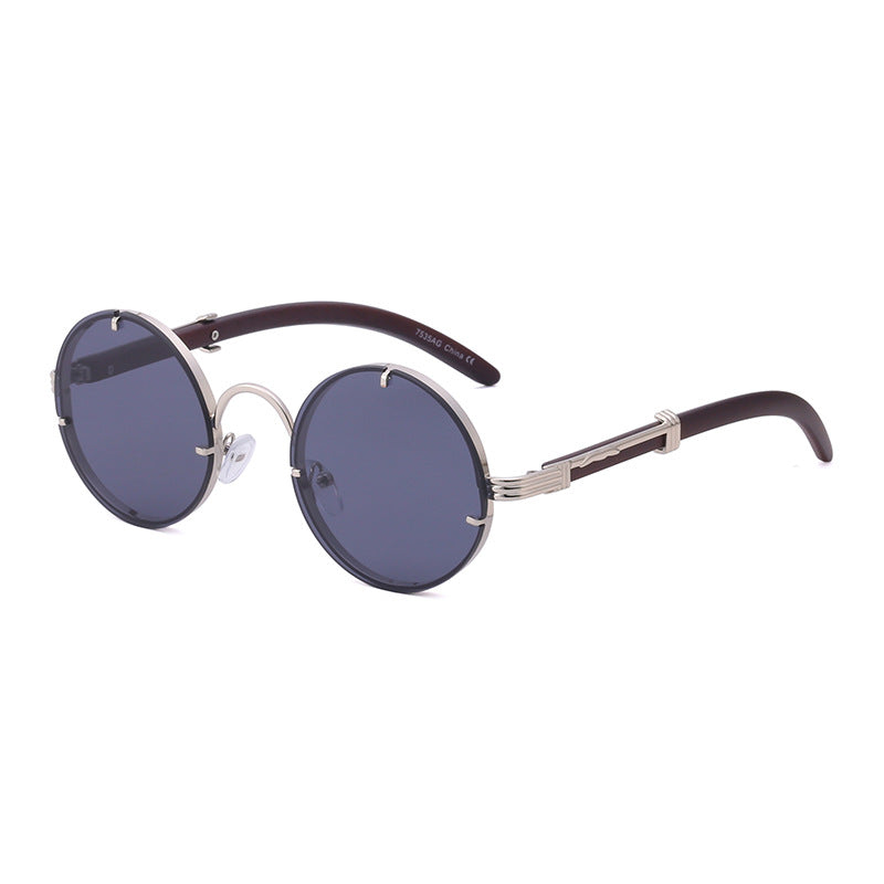 Round Frame Woodgrain Sunglasses