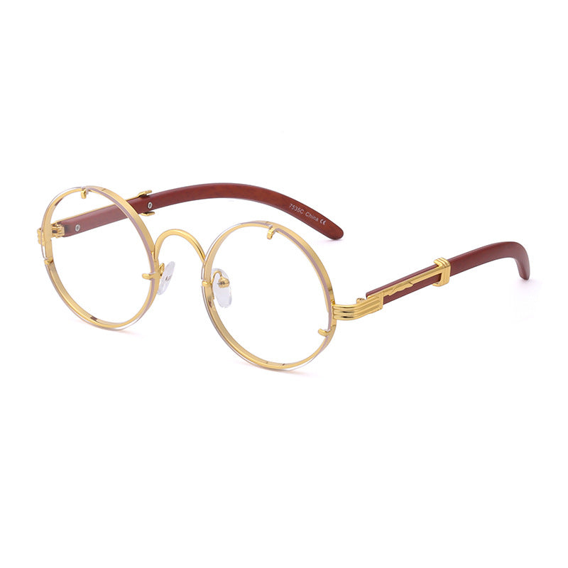 Round Frame Woodgrain Sunglasses