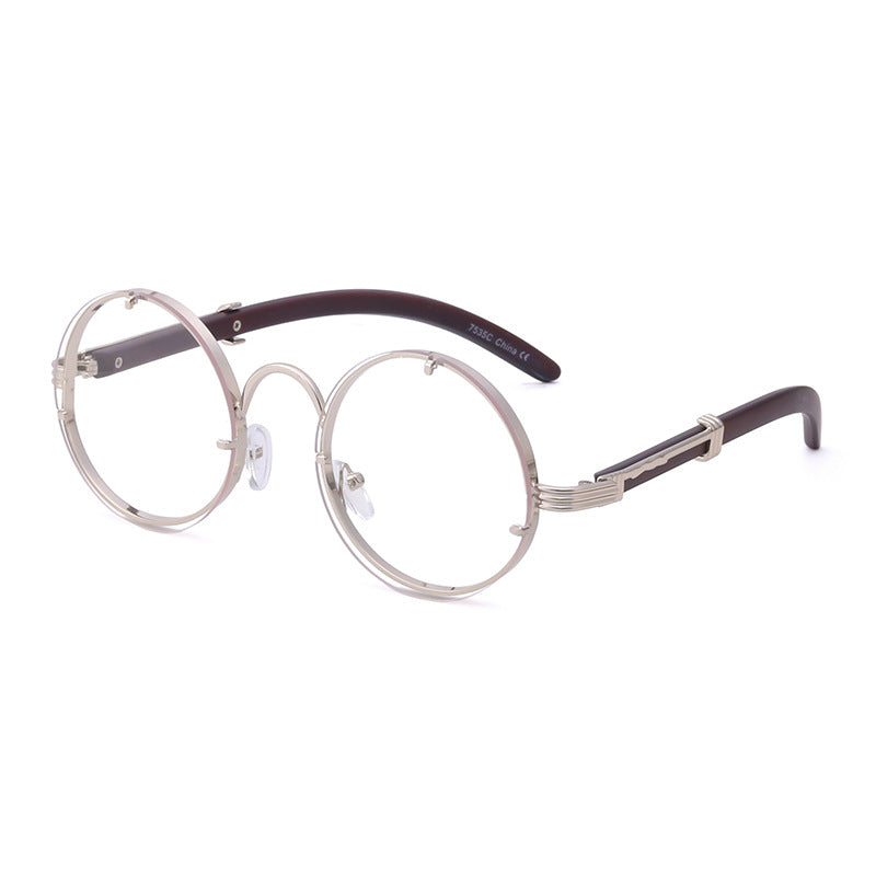 Round Frame Woodgrain Sunglasses
