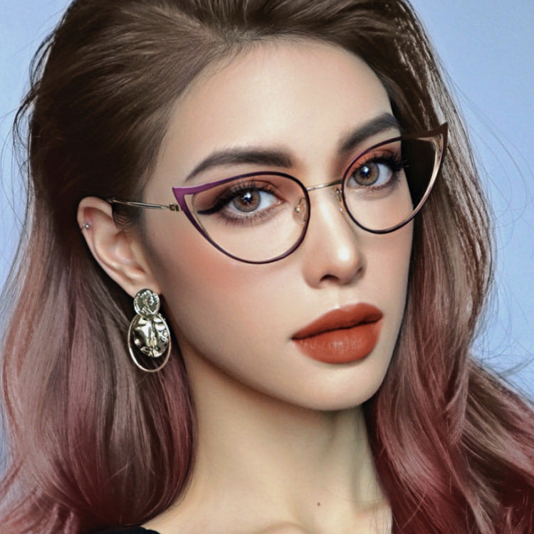 Metal Hollowed Out Cat Eye Anti Blue Light Glasses