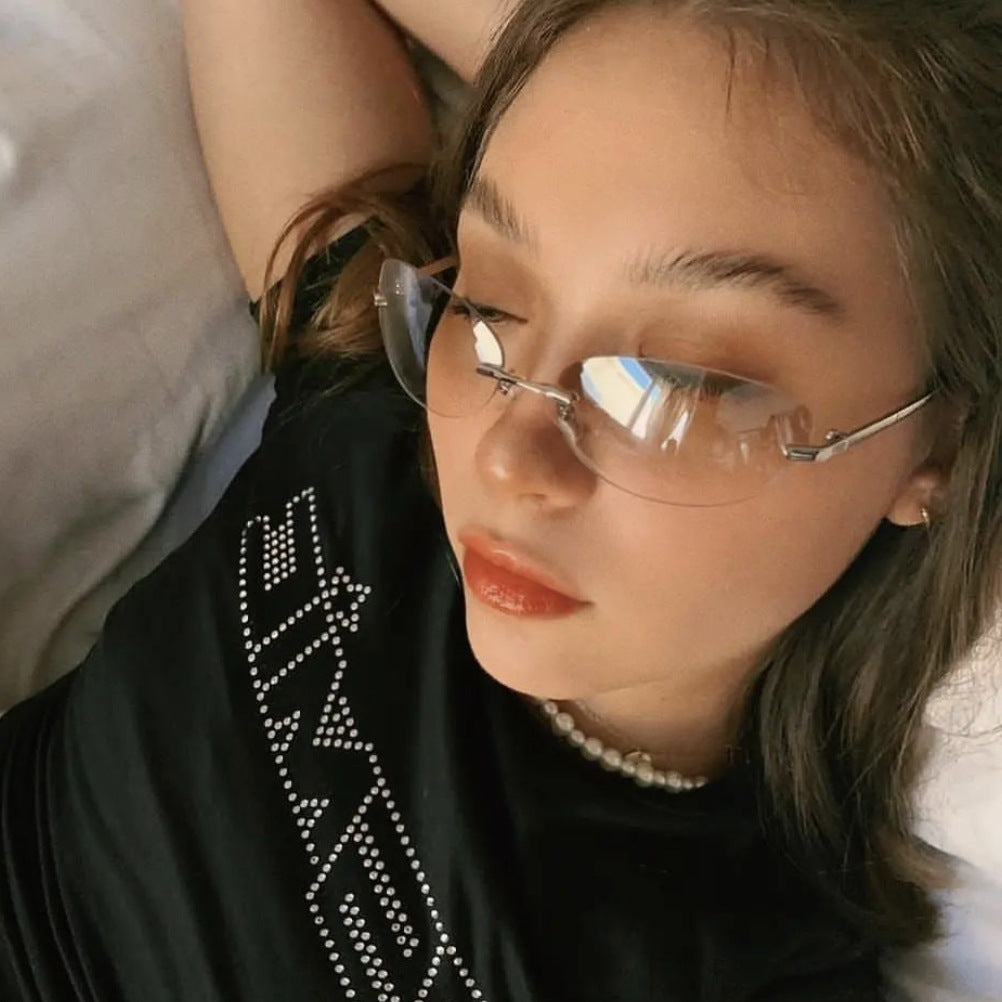 Metal Rimless Oval Sunglasses